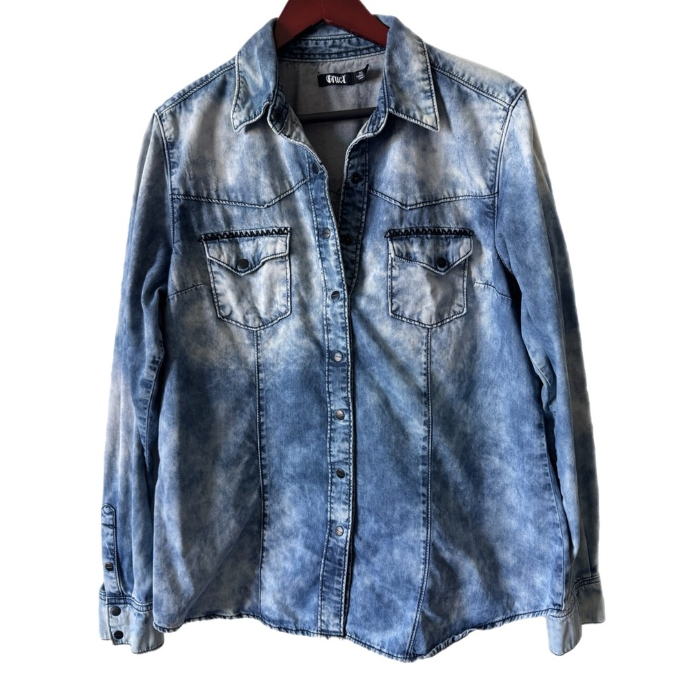 CRUEL GIRL Western Shirt Snap Buttons Faded Pockets Cowgirl Rodeo Sz XL